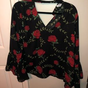 Long sleeve blouse with roses